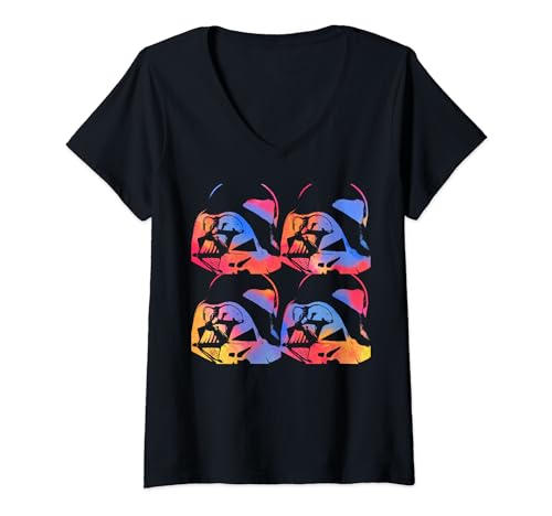 T-shirt Star Wars Dark Vador col V pour femme au style pop art coloré