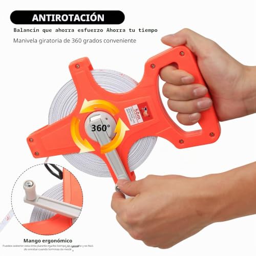 Miniatura 4 de Cinta Métrica De 50 M Con Mango Ergonómico, Cinta Métrica Abierta, 50 M, De Fibra De Vidrio, Doble Cara