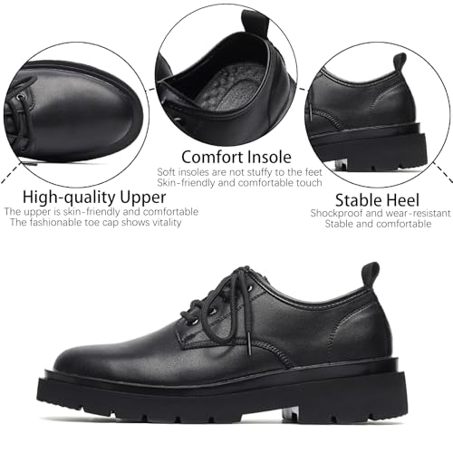 Men's Leather Retro Platform Oxfords Classic Lace Up Round Toe Anti-Slip Lug Sole Business Dress Shoes Comfortable Block Heel Formal Derbys Shoes3