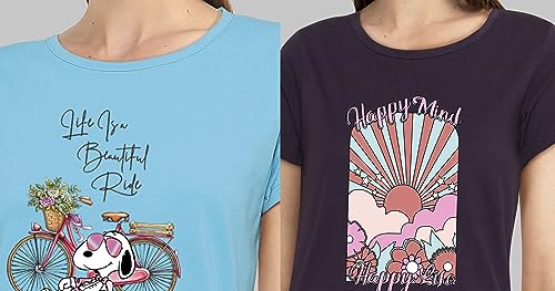 Image of Combo Women's T-Shirts, Cotton Half Sleeves Round-Neck Printed T-Shirt for Girls, & Women Tees (Pack of 2) 960-980-