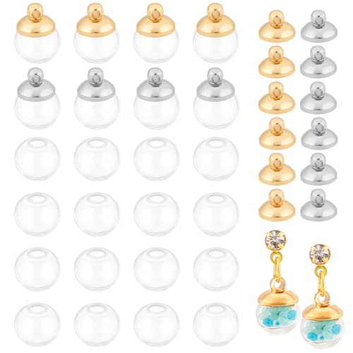 PH PandaHall 50 Stück 8mm Mini Leere Klarglas Globe Flaschen Mit Silber & Light Gold Messing Kautionen Kappe Glaskugeln Zum Befüllen Mini Fläschchen Anhänger Für Ohrring Anhänger Schmuck Machen