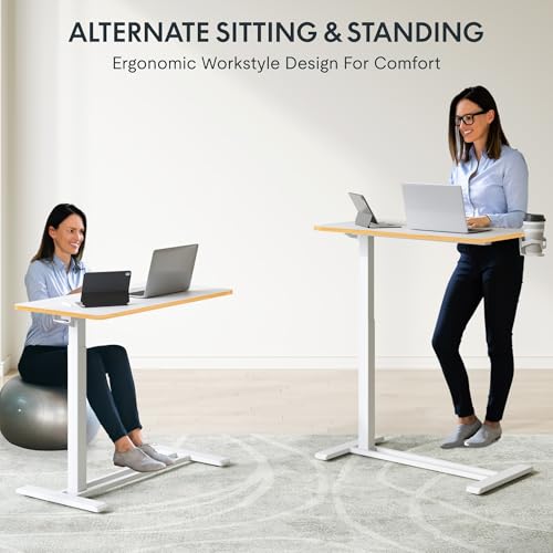 Image of FLEXISPOT H7 Adjustable Overbed Bedside Table with Wheels Pneumatic Mobile Standing Laptop Desk Rolling Computer Cart Movable Overbed Table Hospital Home Use (31.5 inch W x 17.7 inch D, White Maple Large)