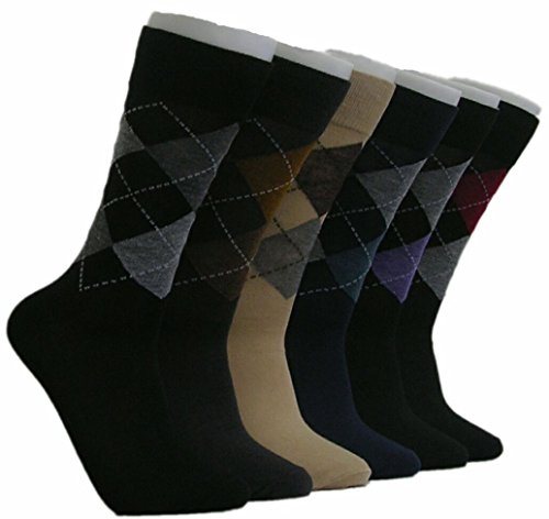 Everbright mens crew dress socks, argyle designs, 6 colors assort…