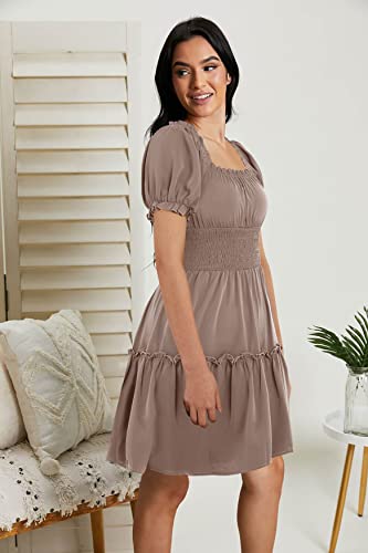 Image of Womens Babydoll Mini Dress Casual Square Neck Short Sleeve Summer Dresses