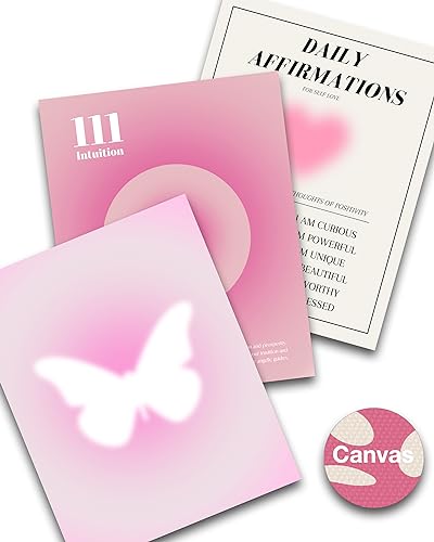 HesenDot 3 Piece Unframed Pink Wall Art Posters,30x40cm Gradient Aura Canvas Print,Daily Affirmation Home Decor,Lovely Aesthetic Butterfly Printing for Bathroom Living Room Bedroom Girl Apartment