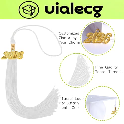 Image of Graduation Tassel 2026 for Grad Cap,White Tassel with Gold Charm