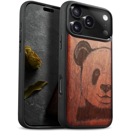 Coque iPhone 17 Pro Max Magsafe en bois de rose motif panda géant