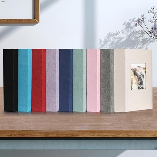 DazSpirit Fotoalbum 10x15 cm zum Einstecken – Leinen-Fotobuch mit 300 Taschen, schwarzen Seiten, gepolstertem Einband & personalisierbarem Frontfenster – Ideal für Hochzeit, Familie, Baby & Reisen