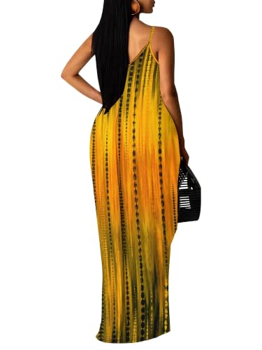 Image of Women's Summer Maxi Dress Spaghetti Strap Floral Boho Beach Long Sundress with Pockets