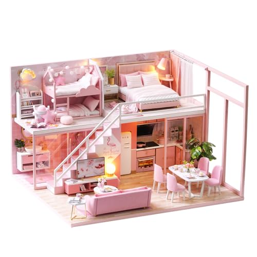 Image of TuKIIE DIY Miniature Dollhouse Kit with Furniture, 1:24 Scale Creative Room Mini Wooden Doll House Accessories Plus Dust Proof & Music Movement for Kids Teens Adults(Meeting Your Sweet)