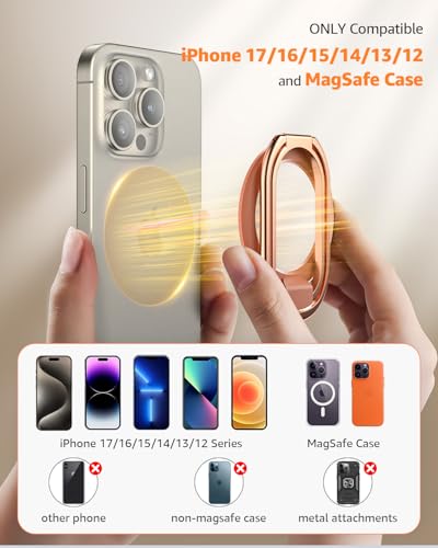 Image of 【2025 Upgraded】 Mag Safe Phone Ring Holder, SUPERONE Adjustable Magnetic Kickstand & Removable Phone Grip Compatible with Wireless Charging Only for iPhone 17 & 16 & 15 & 14 & 13 Series - Rose Gold