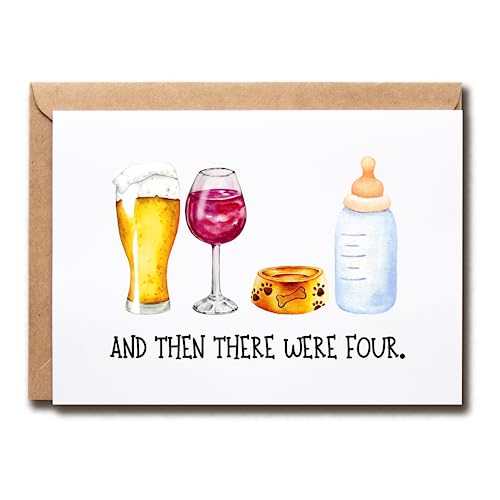 Image of Cute Baby Shower Card - Pregnancy Announcement - Then There Were Four - Gift Card For New Mom Dad