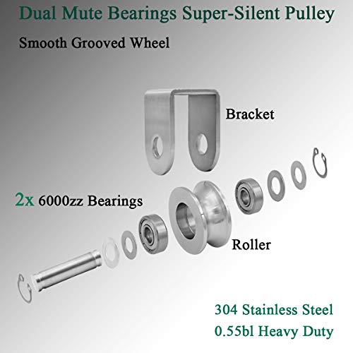 image for Penkwiio Groove Wheel Pulley Stainless Steel Pulley Block Roller Duple