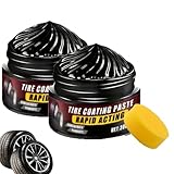 Premium Reifenglanz, Tire Shine Balm, Tire Polishing Paste mit Schwammapplikator, Lang Anhaltender Reifenglanz und Schutz, stellt den Tiefschwarzen Glanz Wieder Her und Beugt Alterung Vor (2PC)