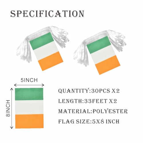 Image of 2 Pack Ireland Flag Banner String Small Mini 66 Feet 60 Pcs Irish Hanging Flags St Patrick's Day Decoration