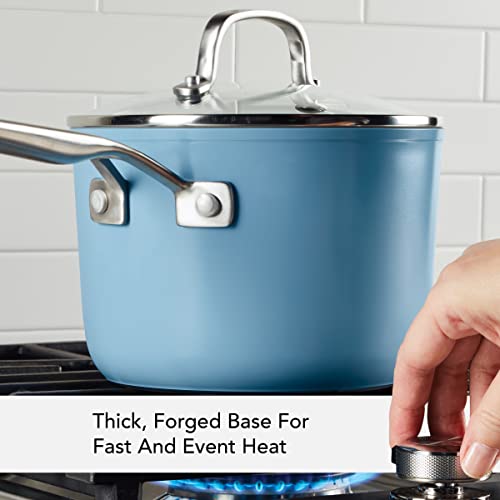 Image of KitchenAid Hard Anodized Ceramic Nonstick Cookware Sauce Pan with Lid, 3 Quart - Blue Velvet