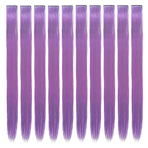 Hair Extension Clips 10pcs in Light Purple 20 Inch Straight Hair Synthetic Fiber Hairpieces for Party