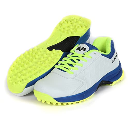 Kd Vijayanti Cricket Studs Rubber Spike Golf Shoe Indoor Outdoor Trekking Multi Activity Footwear (White/Blue/F Green, Us_Footwear_Size_System, Adult, Men, Numeric, Medium, Numeric_9) #TOP1