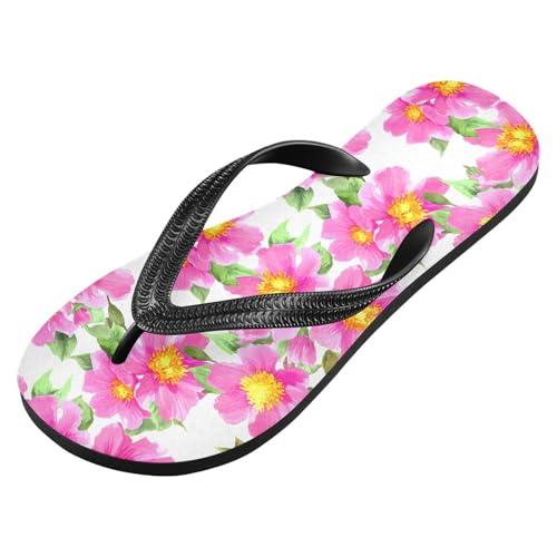 Pink Flower Leaves Flip Flops for Beach Thong Sandals Anti-slip Lightweight Shower Shoes for Summer Outdoor Travel2
