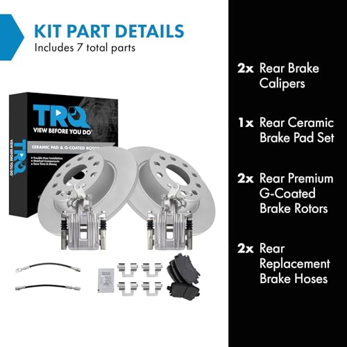 Image of TRQ Rear Brake Pad and Rotor Set Ceramic Coated Rotors Calipers Compatible with 2010 Audi A3 A3 Quattro Volkswagen Golf Jetta 2011 GTI