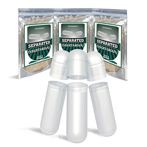 WANANFU Gélules vides végétales séparées taille 0 (1000 unités), Capsules vides transparentes, compatibles avec la machine de remplissage de capsules 0