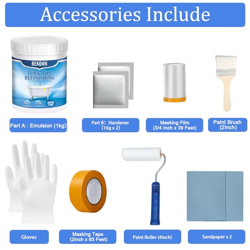 Bekomn Tub And Tile Refinishing Kit,Bathtub Sink Paint Reglaze Kit,Odorless Water Based thumb #7