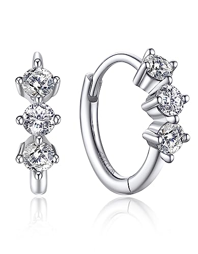 MomentWish Creolen Silber mit Moissanite Diamant, 0,6 Karat/10mm Silber Creolen Damen 925 Ohrringe klein Liebes Geschenk für Freundin (3 Steine)