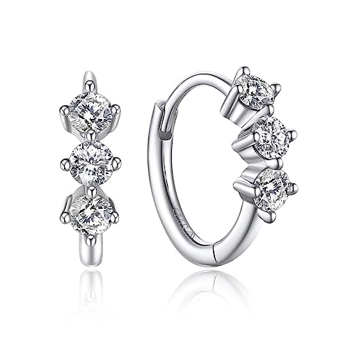 MomentWish Hoop Earrings for Women, Moissanite Jewerly Gifts for Her Anniversary Birthday, D Color VVS1 Simulated Diamond 925 Sterling Silver Drop Earrings 3 Stones