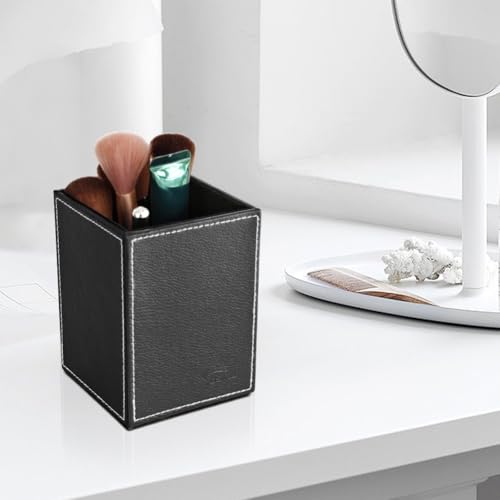 Image of Pen Pencil Holder Cup Container PU Leather Desk Organizer Stand Decor Brush Scissor Holder Decoration Office Desk Home School