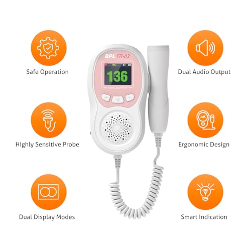 Image of BPL Medical Technologies FD-03 Fetal Doppler Smart Noise Reduction & Heartbeat Detection Machine with in-Built Speaker for Home and Clinic Use - Pink & White