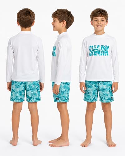 Image of Big Chill Boys Rash Guard Set - 2 Piece UPF 50+ Boys Swim Trunks & Long Sleeve Boy Swim Shirt Youth Bathing Suit Swimwear Set