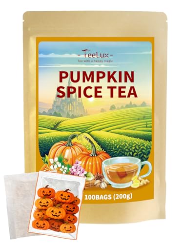 Image of TeeLux Pumpkin Spice Black Tea Bags, Mellow Black Tea with Cinnamon, Cloves, Ginger & Creamy Pumpkin Flavor, Warm & Aromatic, 100 Count