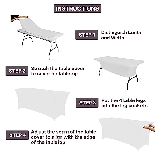 IVAPUPU 2 Pack 6FT Table Cloth for Rectangular Fitted Events Stretch White Table Covers Washable Spandex Spring Tablecloth Protector for Party, Wedding, Cocktail, Banquet, Festival - Image 5