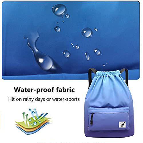 Risefit Waterproof Drawstring Bag, Drawstring Backpack, Gym Bag Sackpack Sports Backpack For Women (Gradient Blue) #TOP5