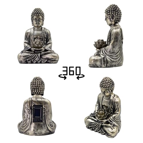 Estatua Buda Lotus con luces solares de resina para jardín miniatura 4