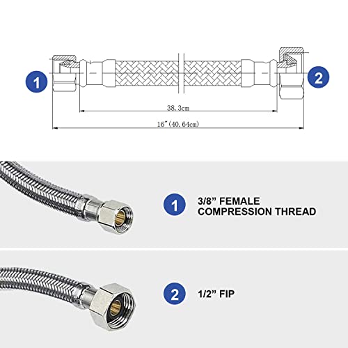 WMAXPFIT Faucet Connector Set, Water Supply Line Kit With 2pcs 1/2 inch Straight Push Fit Stops & 2pcs 16" Stainless Steel Water Supply Line