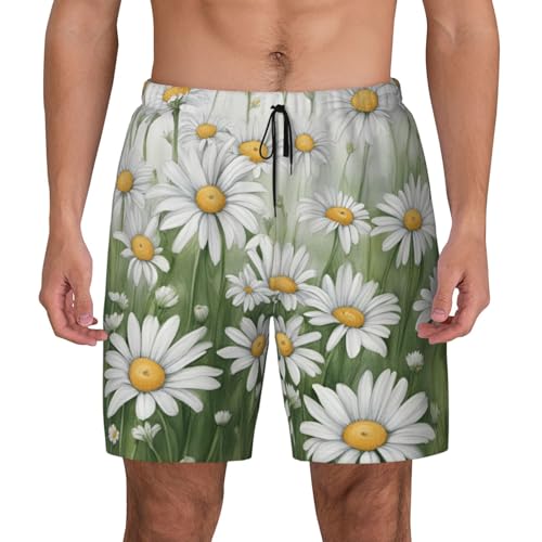 Short de bain homme imprimé marguerites blanches séchage rapide