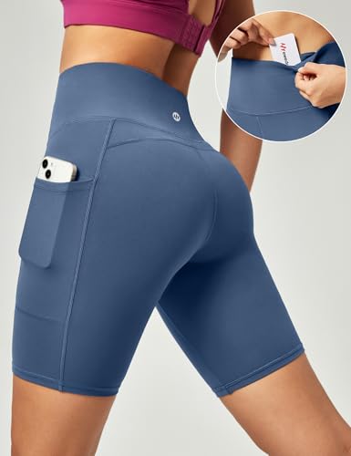 Ewedoos Biker Shorts Women Tummy Control Workout Shorts with 3 Pockets High Waisted Compression Gym Running Yoga Shorts Women