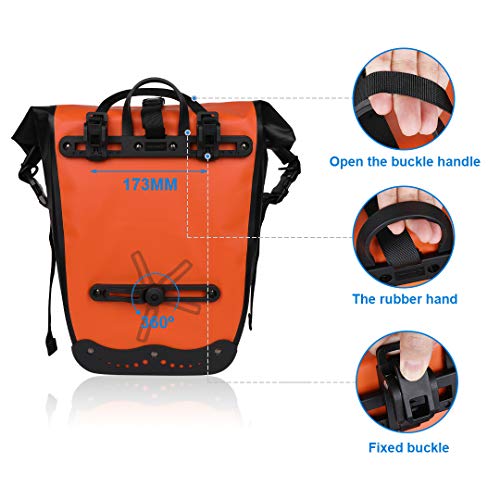 Waterfly 25L Bike Bag Bike Panniers Bag Waterproof Bike Saddle Bag Extensible Bicycle Rear Seat Bag Shoulder Bag With Rain Cover For Riding Cycling (Orange) #TOP3