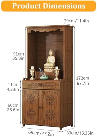 Buddhist Altar Cabinet - Bamboo Pooja Table with Ancestral Tablets Shelf, Elegant Home Décor for Living Room, Bedroom & Office (Natural Wood Finish)