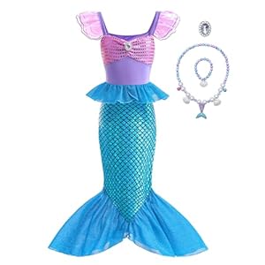 Clundoo Costume da Principessa Sirena per Bambina, Sirena Principessa Vestito Costume, Vestito Principessa Ariel Sirena per Bambina per Halloween, Natale, Cosplay, Compleanno