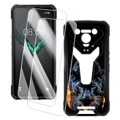 OAGELIM 2�Z�b�g �X�N���[���v���e�N�^�[ + �P�[�X Ulefone Armor 34 Pro+ (6.95 �C���`) �Ƃ̌݊������� �A�[�e�B�X�e�B�b�N�J�X�^���v�����g�J�o�[�Ƌ����K���X�t�B���� �X�N���b�`�h�~ (�`�[�^�[)