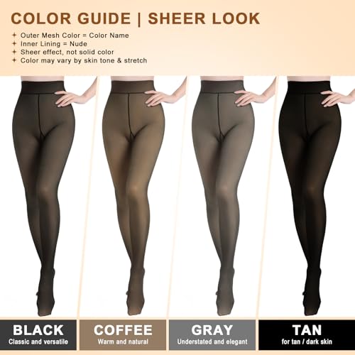 Aobiono Women Fleece Lined Tights Sheer Warm Pantyhose Fake Translucent Winter3