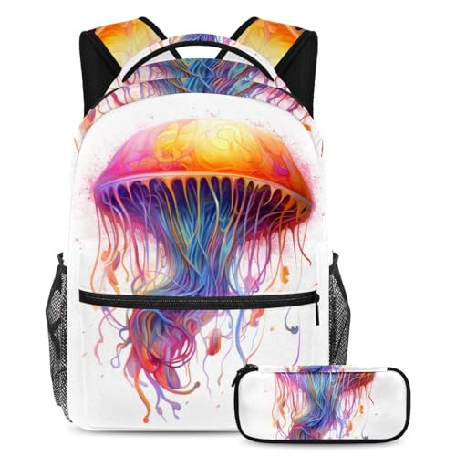 Cartables Ocean Jellyfish lot de 2 avec trousse grande capacité pour collégiens et lycéens