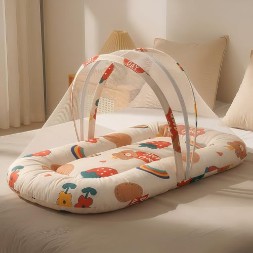 Image of StarAndDaisy 3 in 1 Baby Mosquito net /Nest for Sleeping - Mosquito net for Newborn Baby /Soft and Comfortable Bed, Washable Cotton Design for 0-12 Months Baby -Rainbow Print