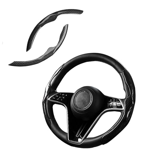 Perficio Car Steering Wheel Cover Carbon Fiber Sports Edition Segmented O/D/Double D Shape Anti-Slip Odorless for General Motors 14-15inch (Black)