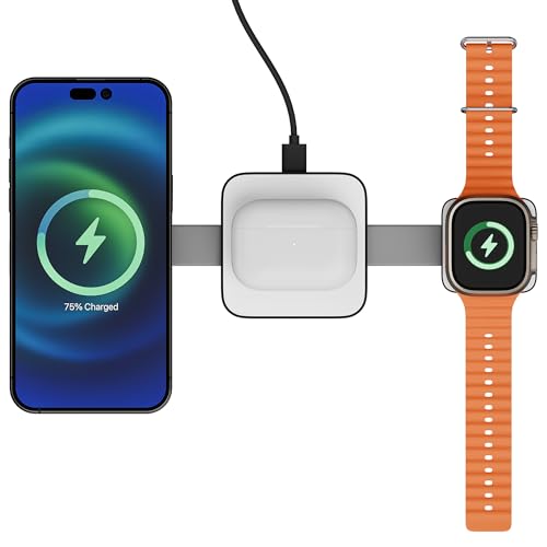 Image of Zebronics 3 in 1 Wireless Foldable Charging Pad, 23W Output, MagSafe Compatible, Fast Charging, Built-in Protection, FOD, 1m Type-C Cable, for iPhone 16 /15 /14 /13 /12 Series (MagBoost 20, Matt Black)
