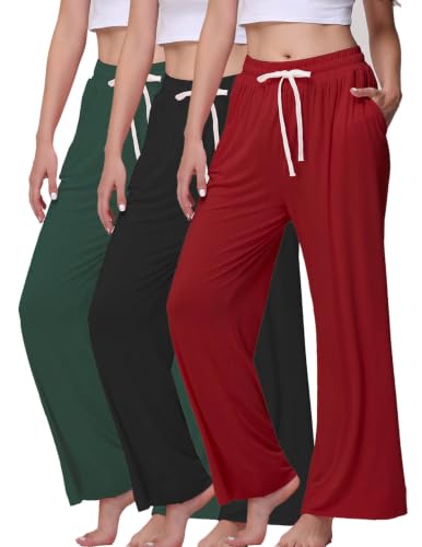 Image of Veseacky Women's Wide Leg Lounge Pants Yoga Pajamas Comfy Stretch Drawstring Pajamas Puls Size Dance Bottoms S-4XL