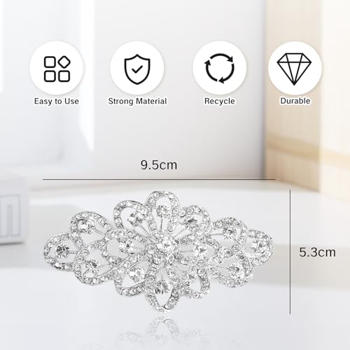 Broach for Wedding 4 Inch Bridal Flower Ribbon Brooch Clear Austrian Crystal Rhinestone Pin Large Diamond Dresses Elegant Brooches for Women Vestidos Elegantes Aplicaciones2