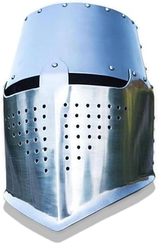 Handcrafted Medieval Templar Knight Helmet – 18G Silver Steel Crusader Armor Helmet with Adjustable Leather Straps